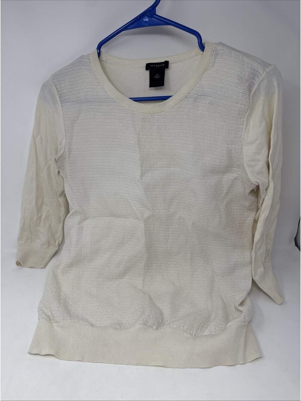Ann Taylor Women’s Petite XS White Knit Crewneck Long Sleeve Pullover Sweater